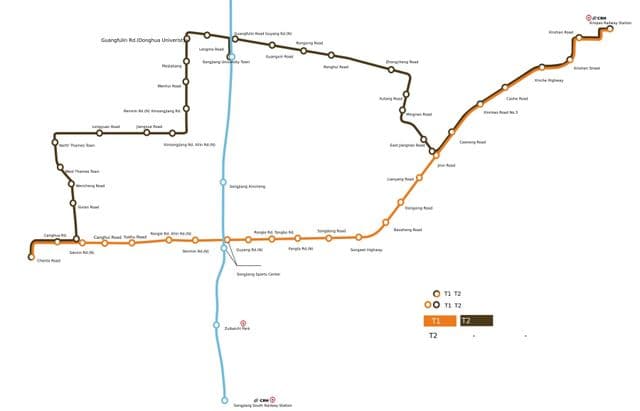 Karte der Straßenbahnhaltestellen in Shanghai