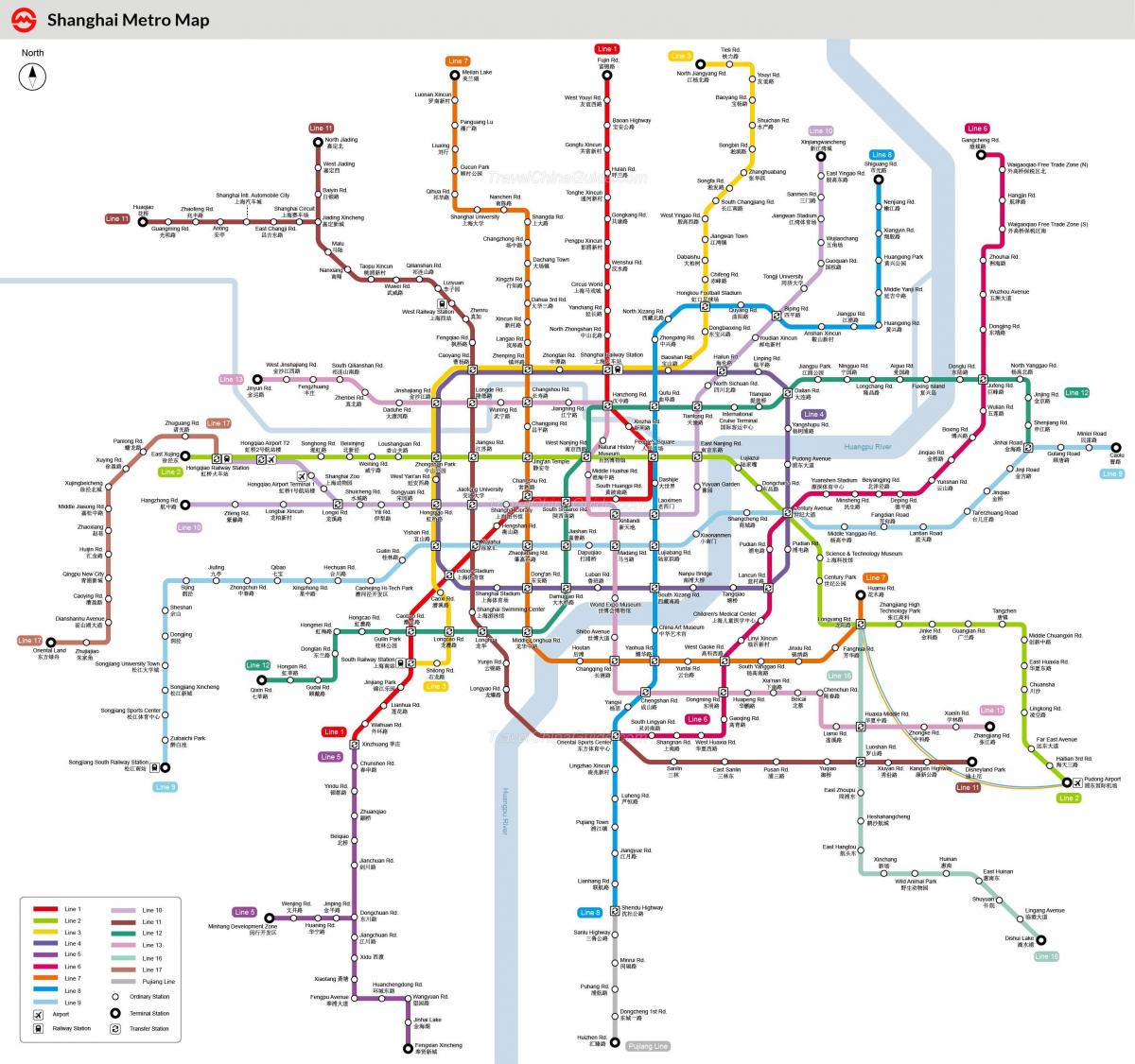 Karte der U-Bahn-Stationen in Shanghai