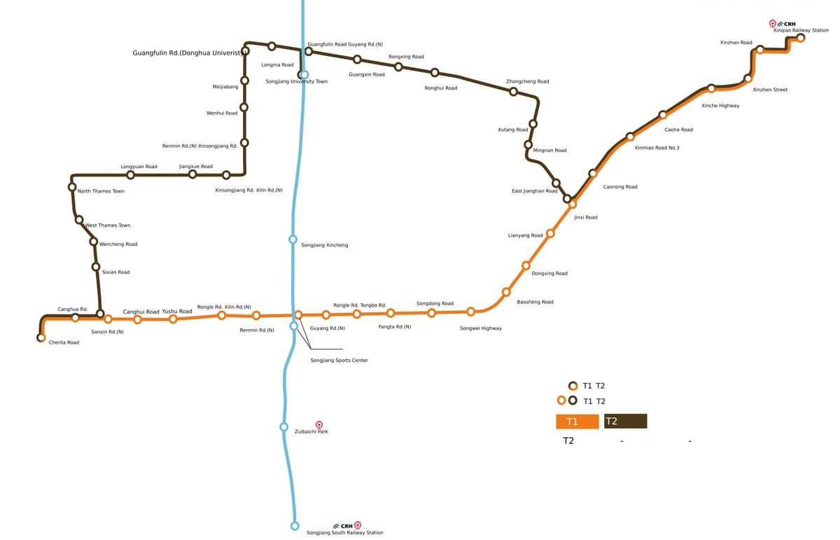 Karte der Straßenbahnhaltestellen in Shanghai