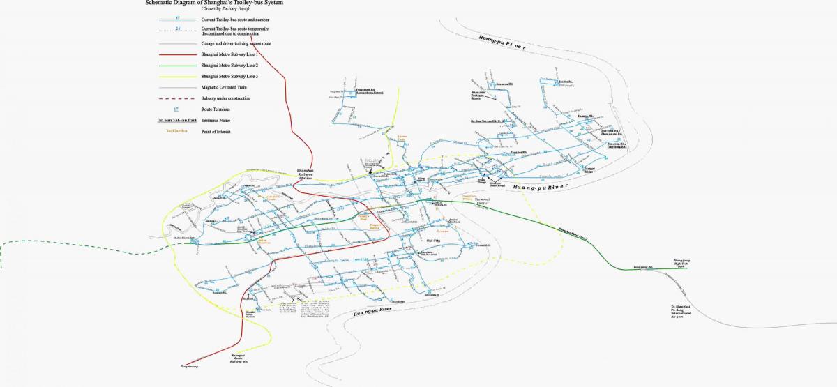 Karte der Oberleitungsbahnhöfe in Shanghai