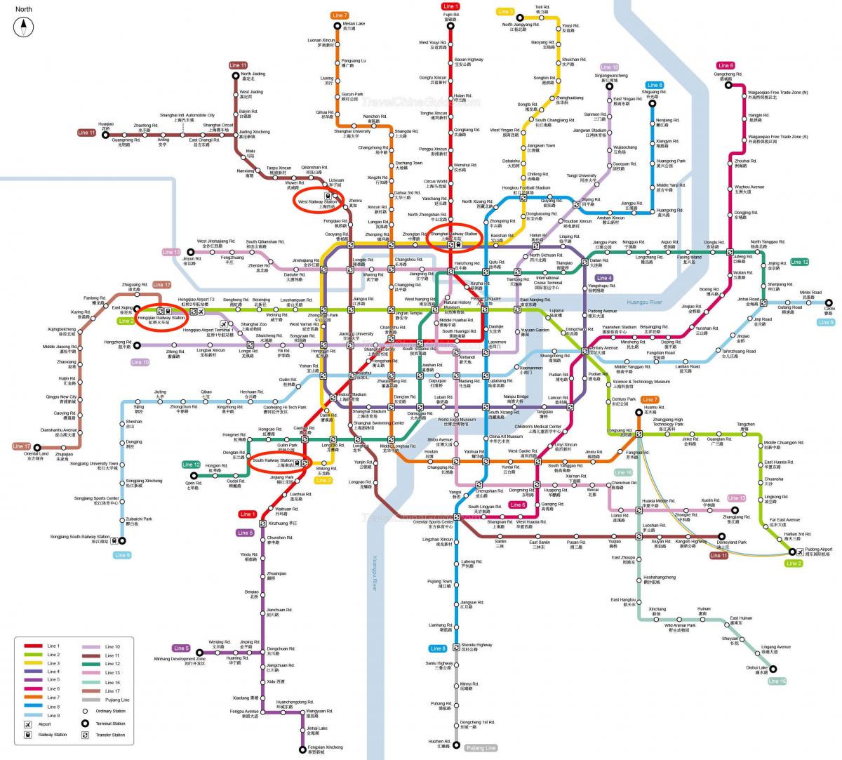 Karte der Bahnhöfe von Shanghai